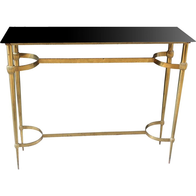 Vintage brass and glass console table, Italy, 1950s 