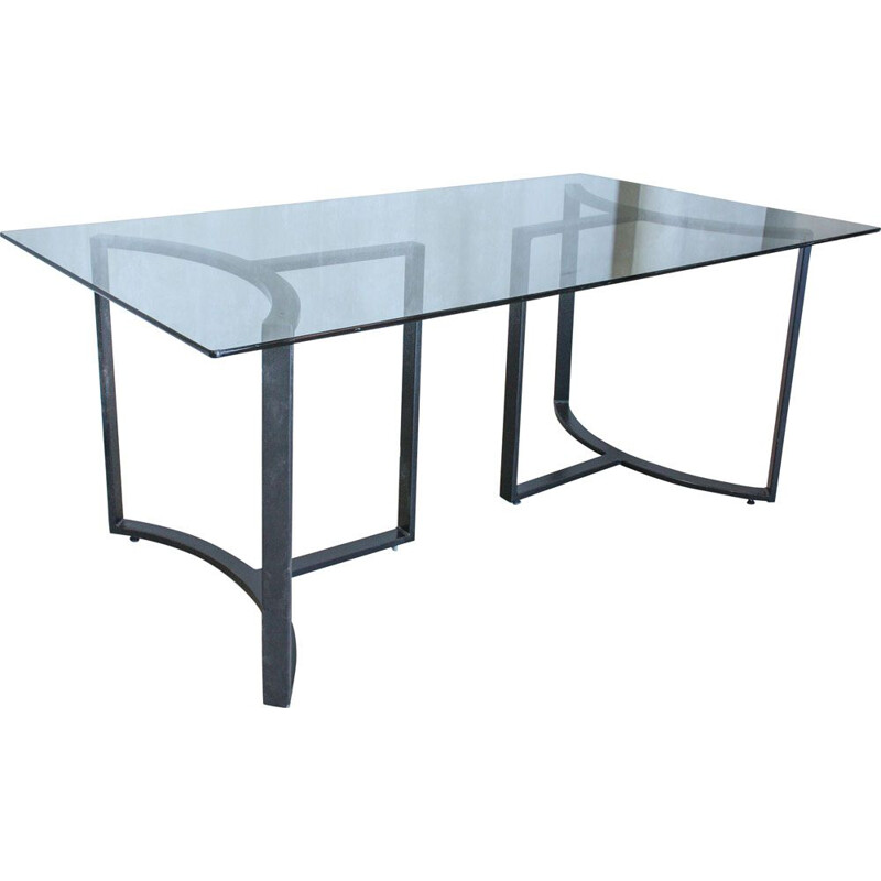 Vintage dining table in glass and steel, United Kingdom, 1980s