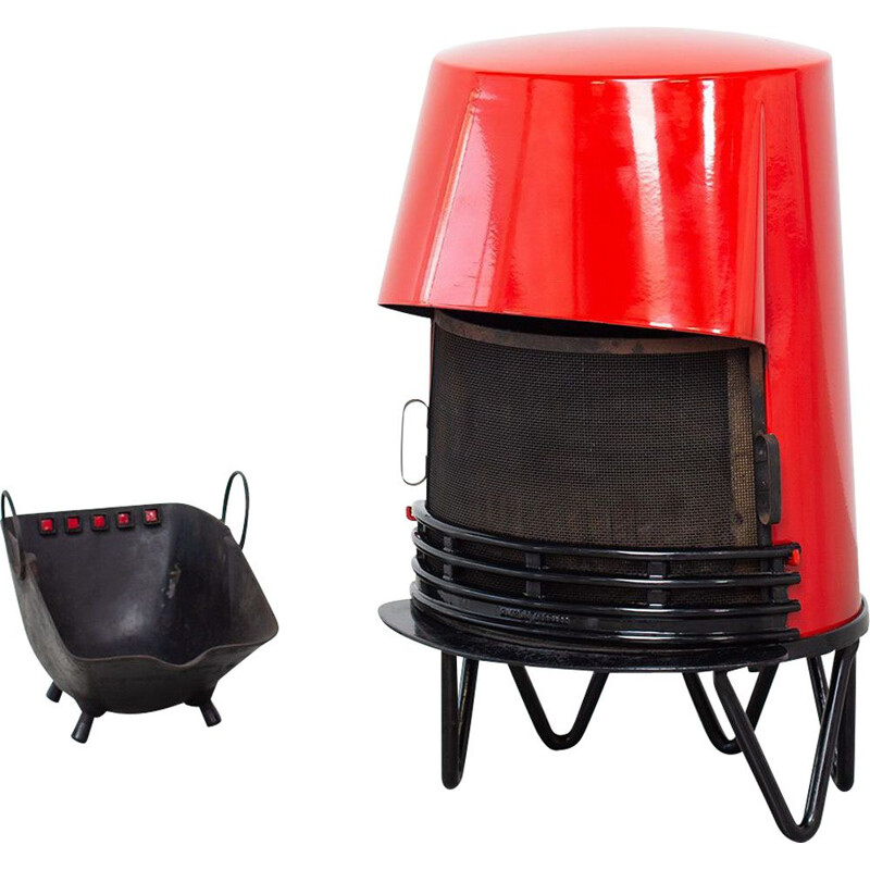 Vintage red wood stove by Hoff & Windinge for Tasso, Denmark, 1950s