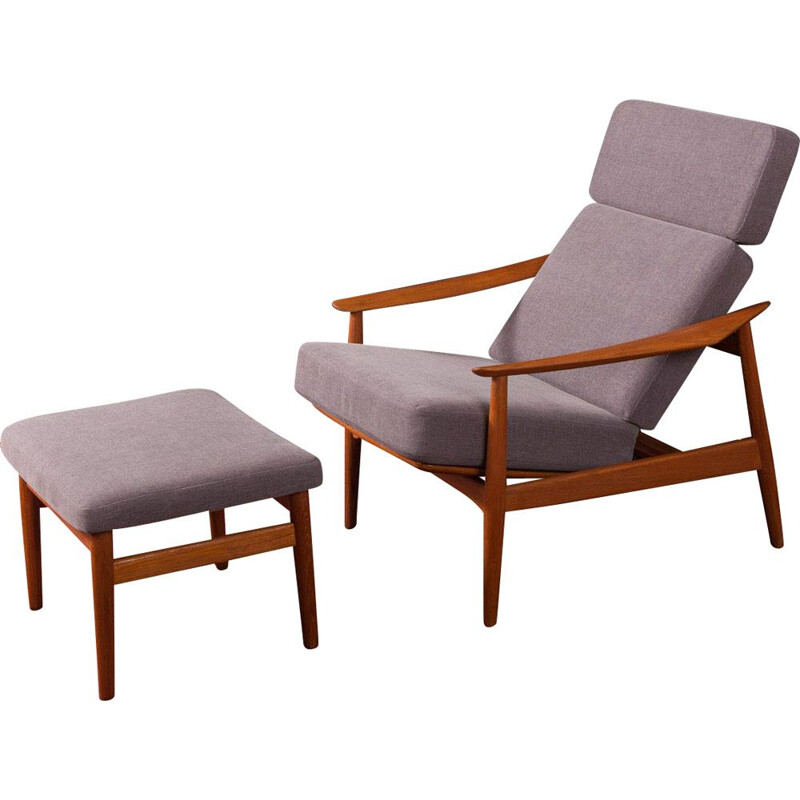 Fauteuil vintage danois avec tabouret par Arne Vodder 1960