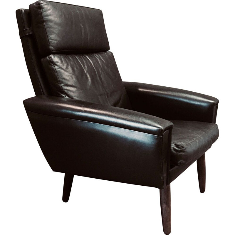 Vintage Scandinavian armchair in black leather 1950s