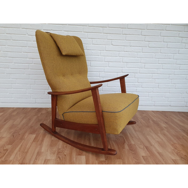 Fritz Hansen rocking chair, model 9020, oak wood, reupholstered, 50s