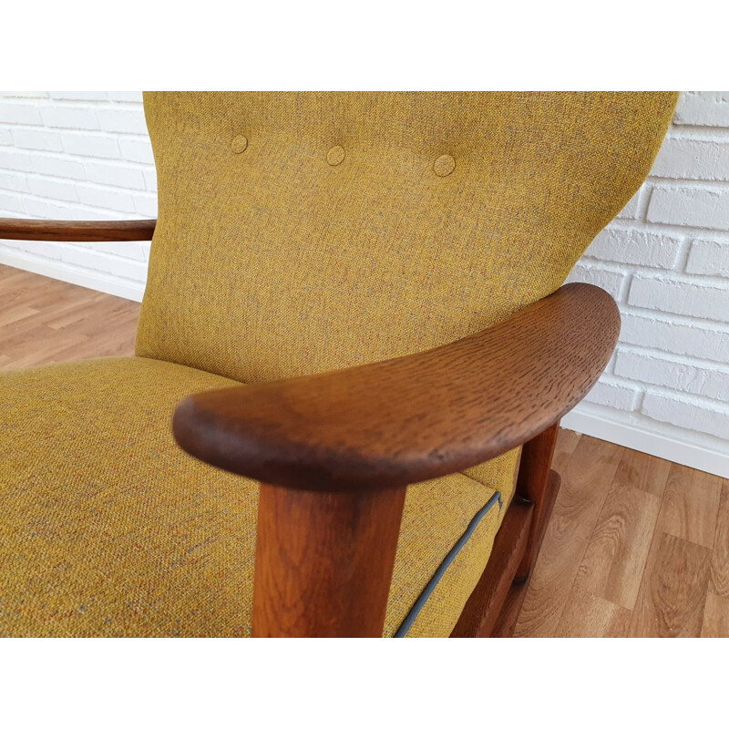 Fritz Hansen rocking chair, model 9020, oak wood, reupholstered, 50s