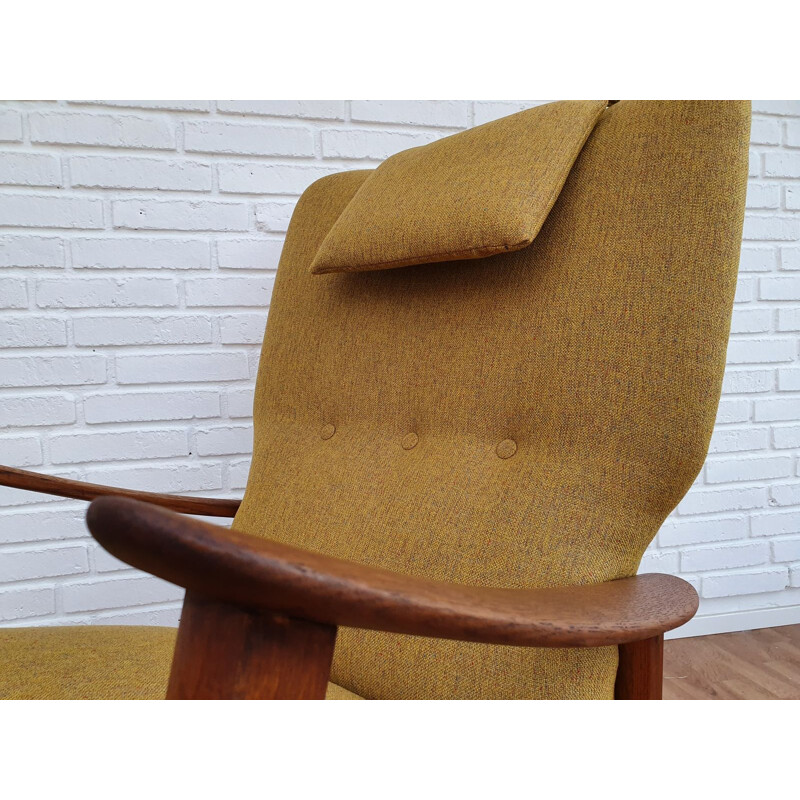 Fritz Hansen rocking chair, model 9020, oak wood, reupholstered, 50s