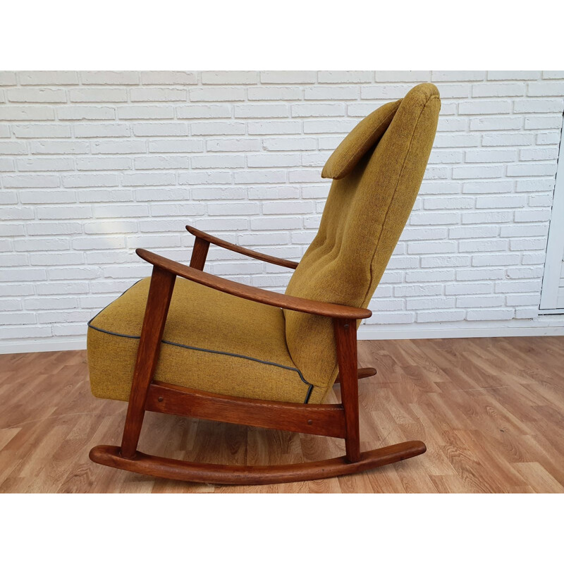 Fritz Hansen rocking chair, model 9020, oak wood, reupholstered, 50s