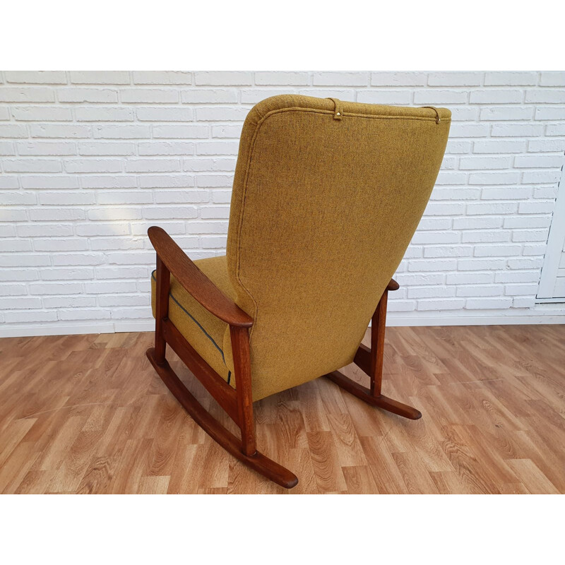 Fritz Hansen rocking chair, model 9020, oak wood, reupholstered, 50s