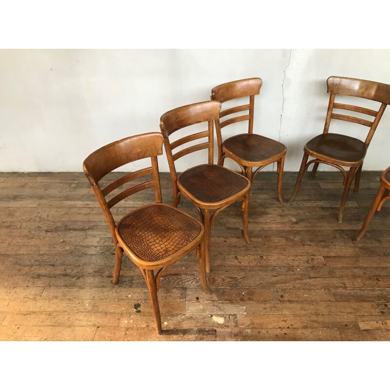 Set of 6 vintage bistro chairs "FISCHEL", 1930-40