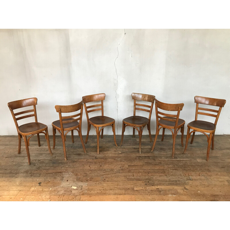 Set of 6 vintage bistro chairs "FISCHEL", 1930-40