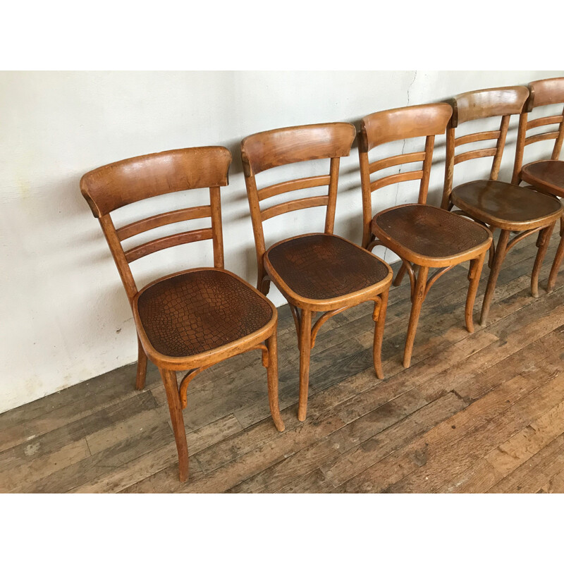 Set of 6 vintage bistro chairs "FISCHEL", 1930-40