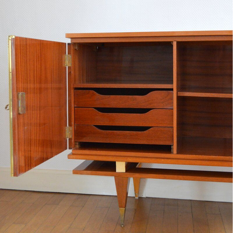 Enfilade vintage en bois et finitions en laiton, 1960