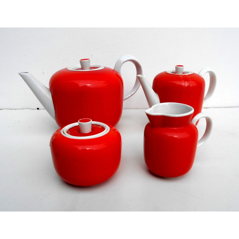 Set of 4 vintage orange tea service Gio Ponti for Richard Ginori, 1930