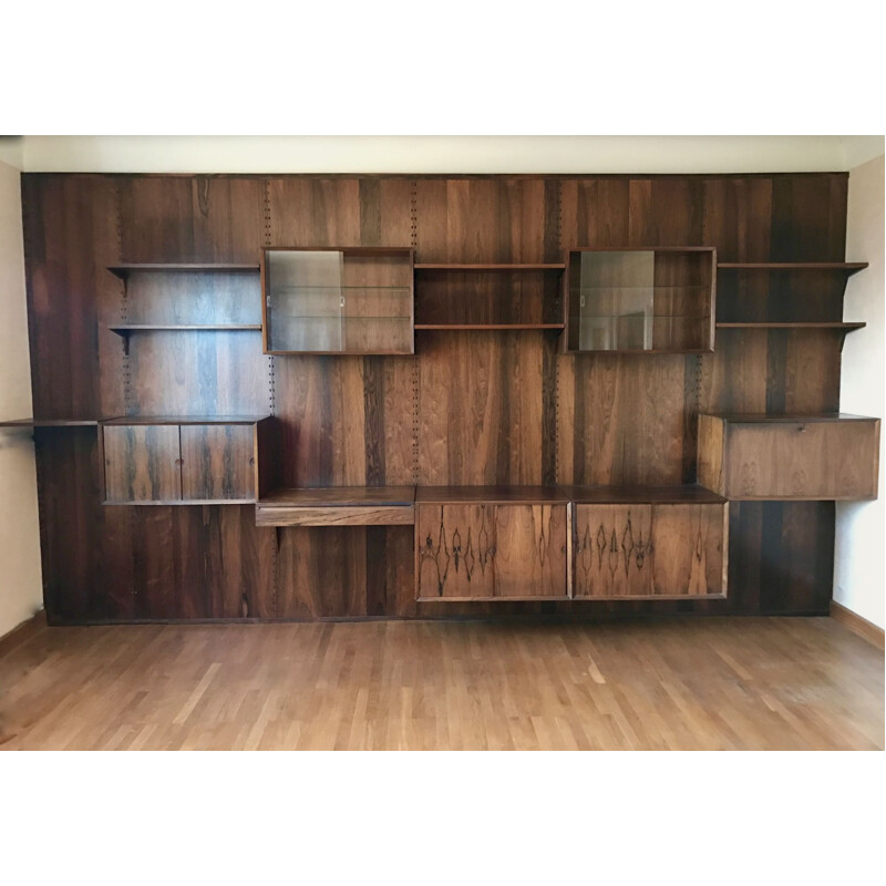 Vintage modular rosewood wall library by Poul Cadovius 