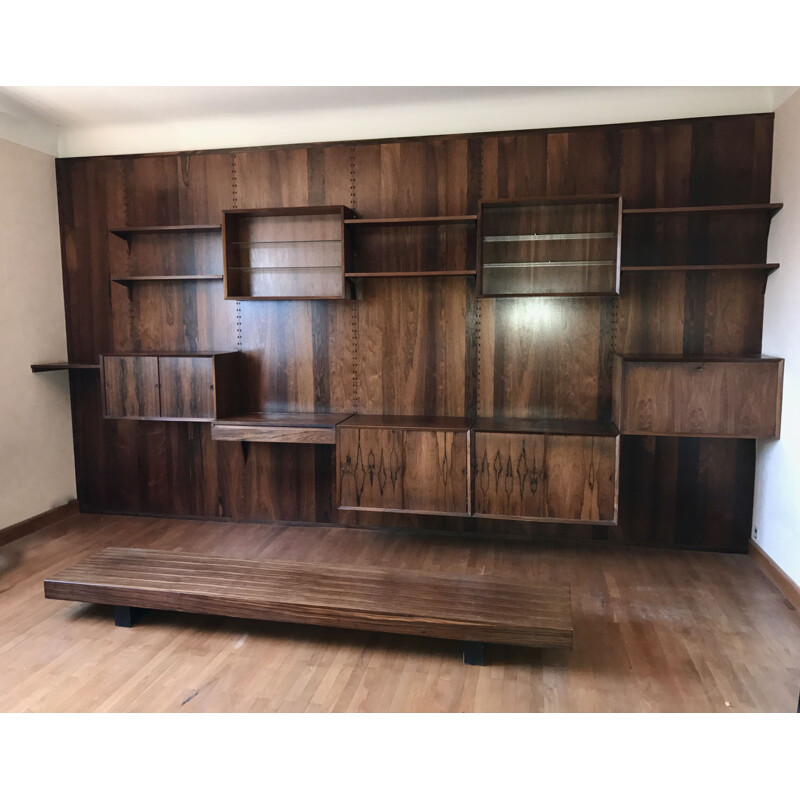 Vintage modular rosewood wall library by Poul Cadovius 