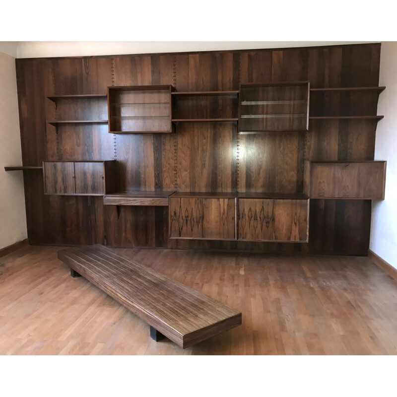 Vintage modular rosewood wall library by Poul Cadovius 