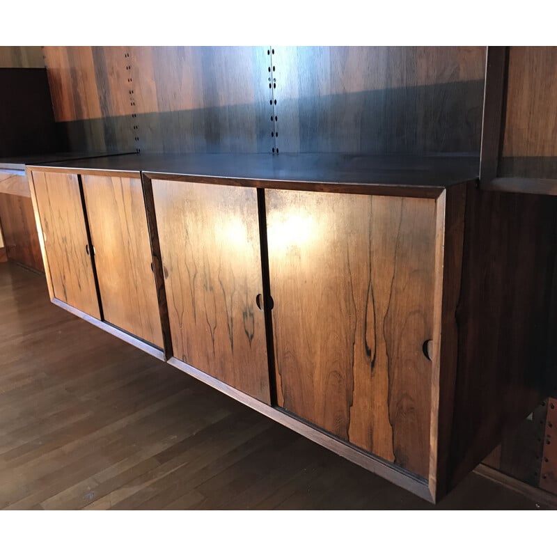 Vintage modular rosewood wall library by Poul Cadovius 