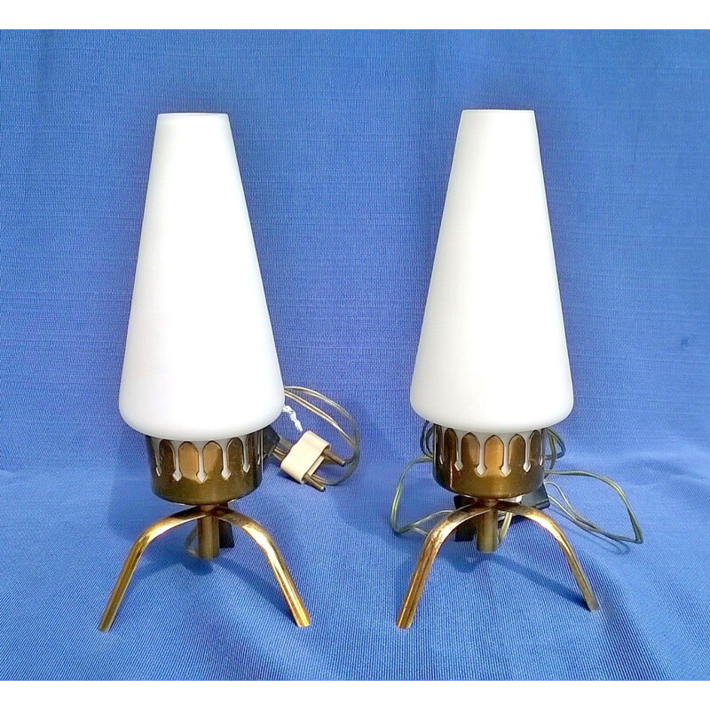 Ensemble de 2 petites lampes de table vintage, Angelo Lelii, Italie, 1950