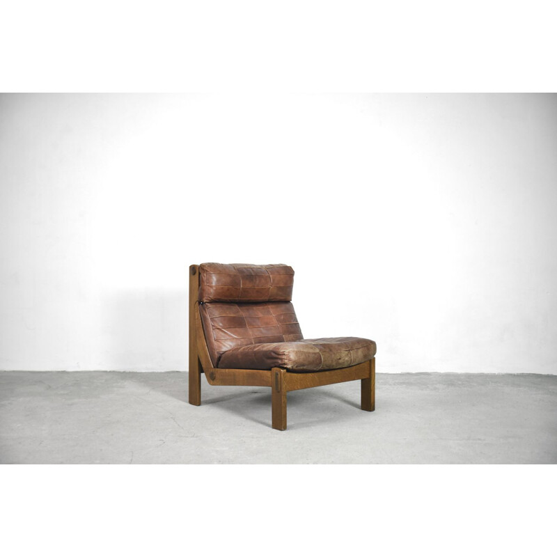 Vintage 5-pieces modular leather Oak Sofa & Armchair, Netherlands, 1960s