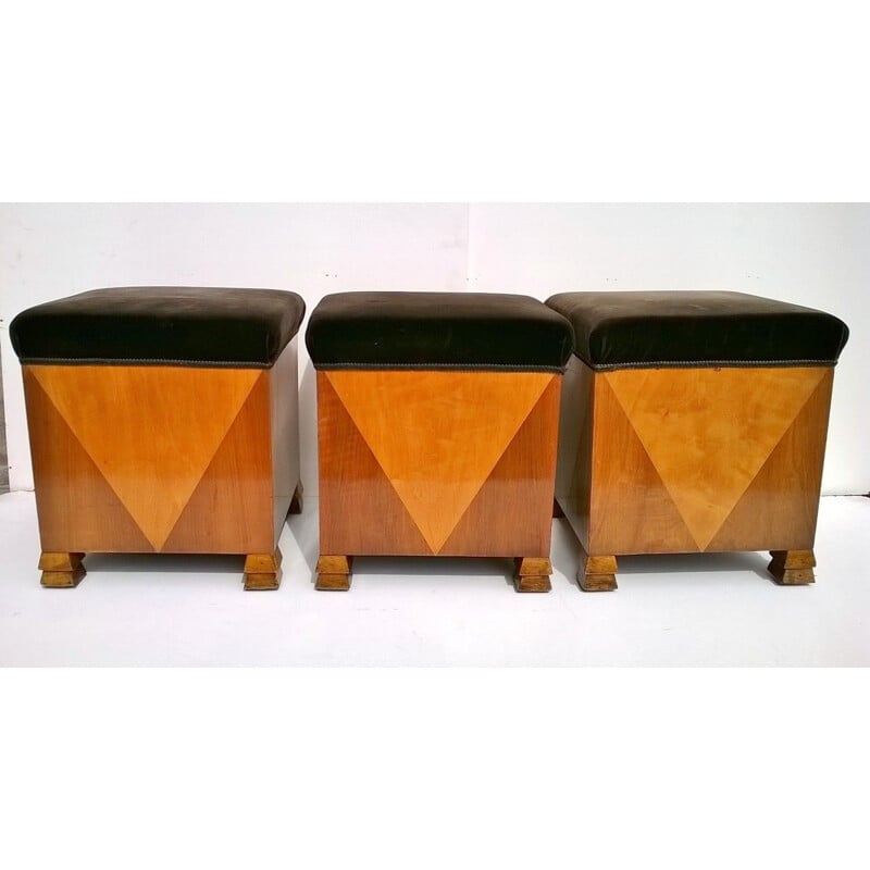 Set of 3 vintage poufs with art deco style, Italy, 1920s.