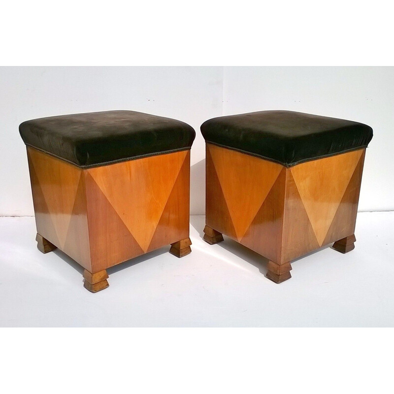 Set of 3 vintage poufs with art deco style, Italy, 1920s.