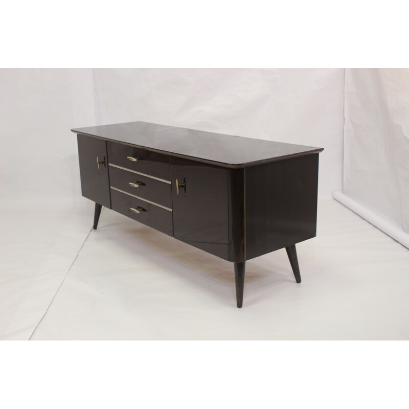 Vintage wooden sideboard varnished brown, France, 1950