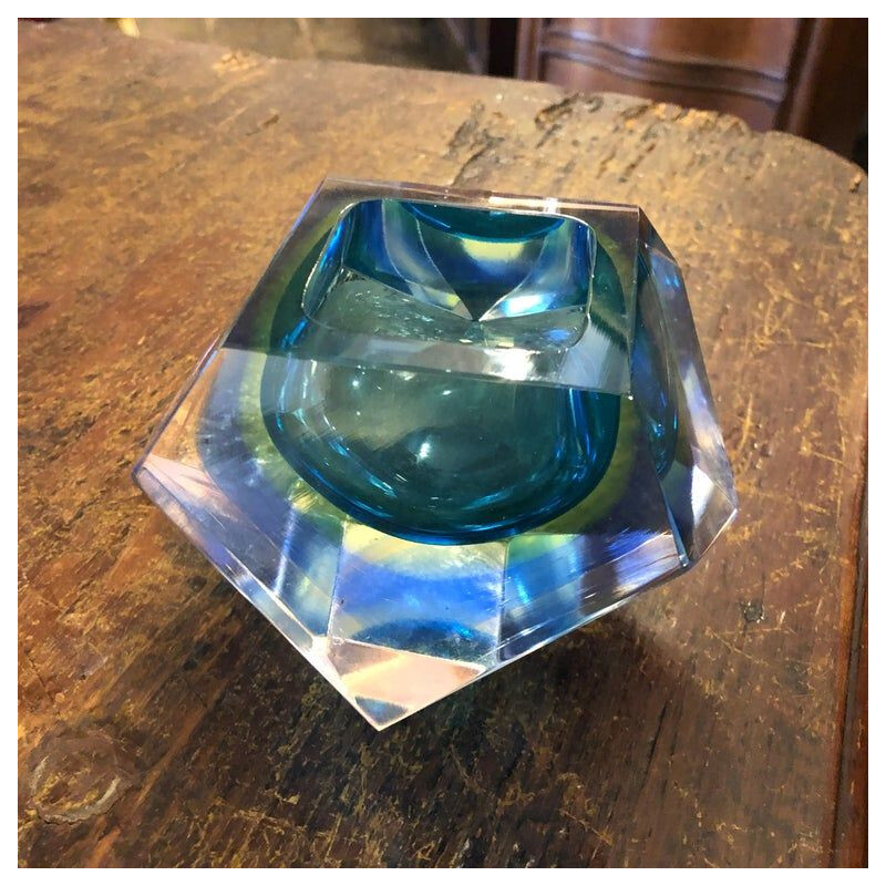 Vintage modern sommerso murano glass ashtray, 1970s