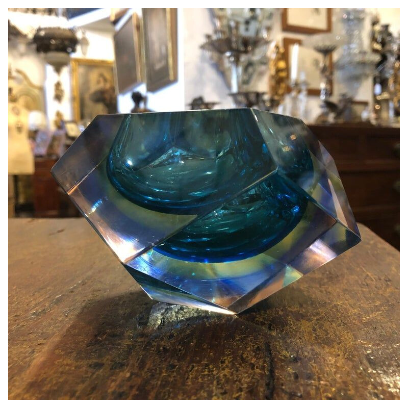 Vintage modern sommerso murano glass ashtray, 1970s