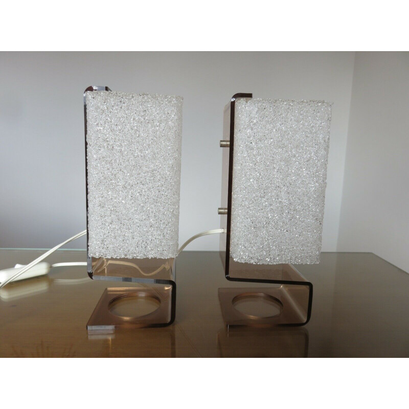 Paire de lampes vintage scandinaves en plexiglass et perspex 1970