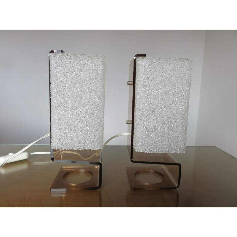 Vintage Pair of Scandinavian table lamps in plexiglass and perspex 1970s