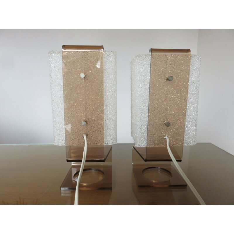 Vintage Pair of Scandinavian table lamps in plexiglass and perspex 1970s