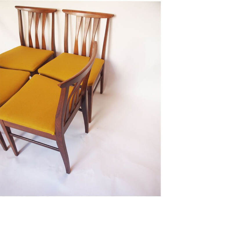 Set of 4 vintage Scandinavian yellow chairs in teak 1960s