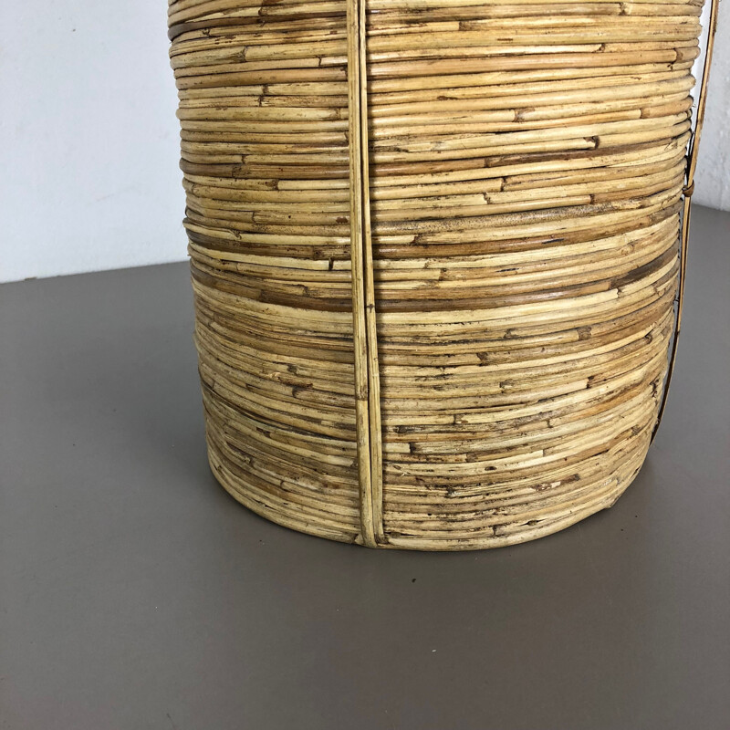 Vintage waste bin paper in rattan and Brass, Bauhaus, France, 1960s