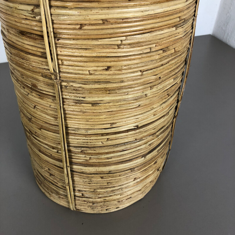 Vintage waste bin paper in rattan and Brass, Bauhaus, France, 1960s