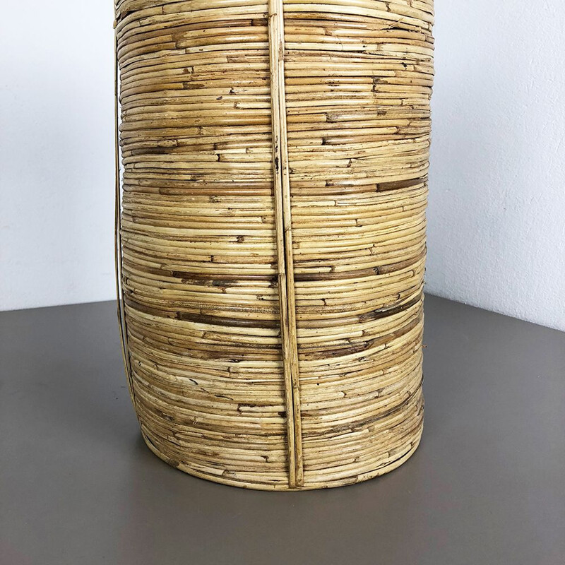 Vintage waste bin paper in rattan and Brass, Bauhaus, France, 1960s