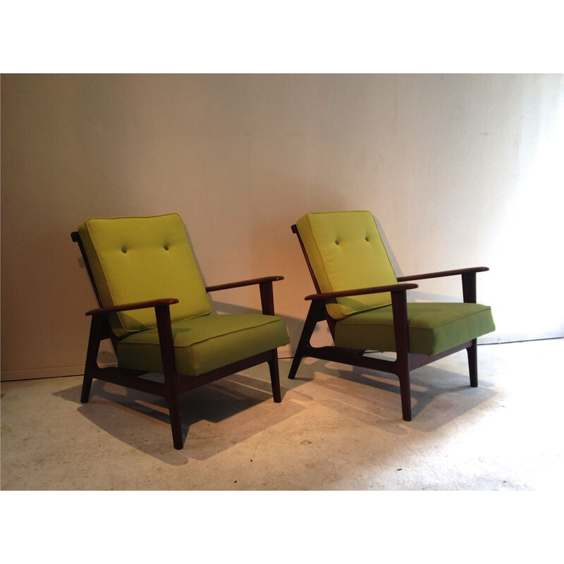 Vintage pair of armchairs in teak, 1950s