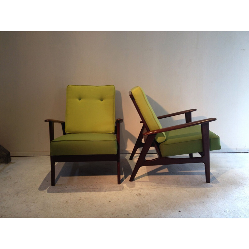 Vintage pair of armchairs in teak, 1950s