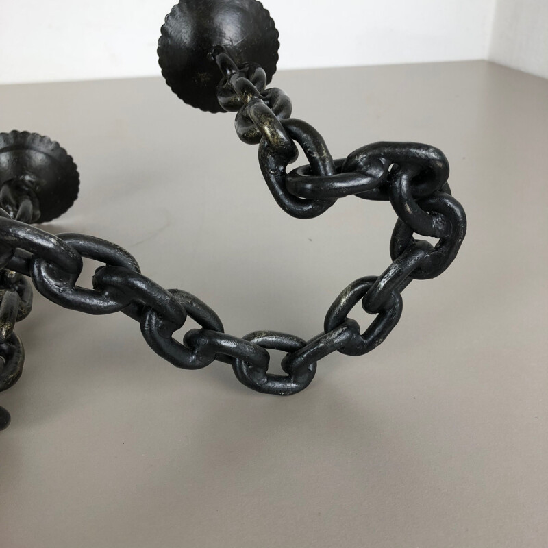 Vintage Brutalist Candleholder with Chain Metal, France, 1970s