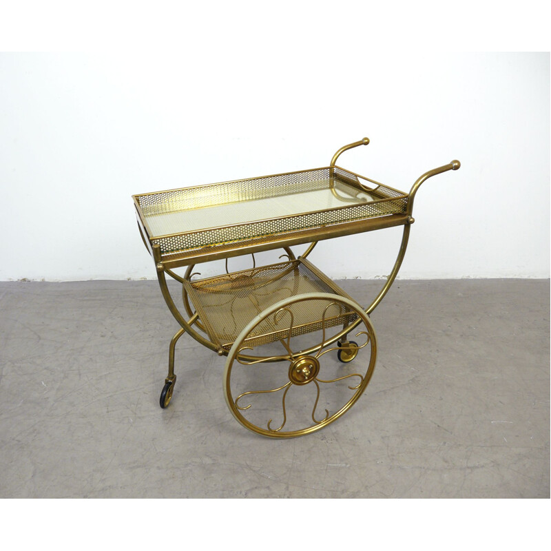 Vintage Brass Serving Bar Cart by Josef Frank for Svenskt Tenn, Sweden, 1950s