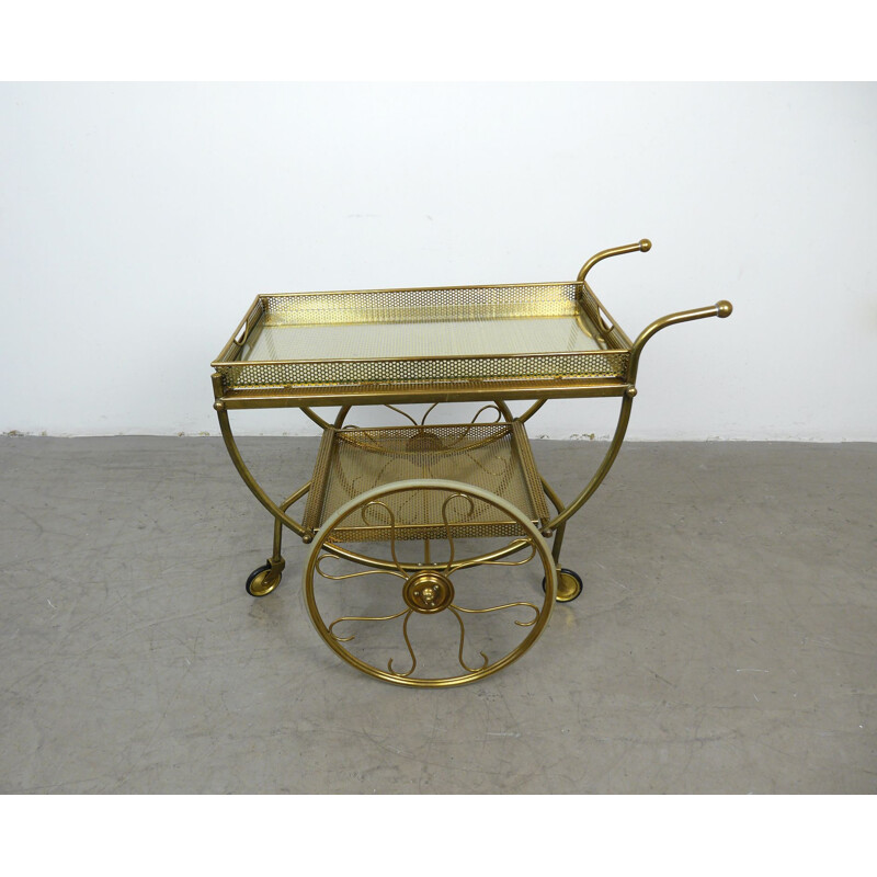 Vintage Brass Serving Bar Cart by Josef Frank for Svenskt Tenn, Sweden, 1950s