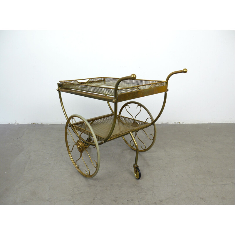 Vintage Brass Serving Bar Cart by Josef Frank for Svenskt Tenn, Sweden, 1950s