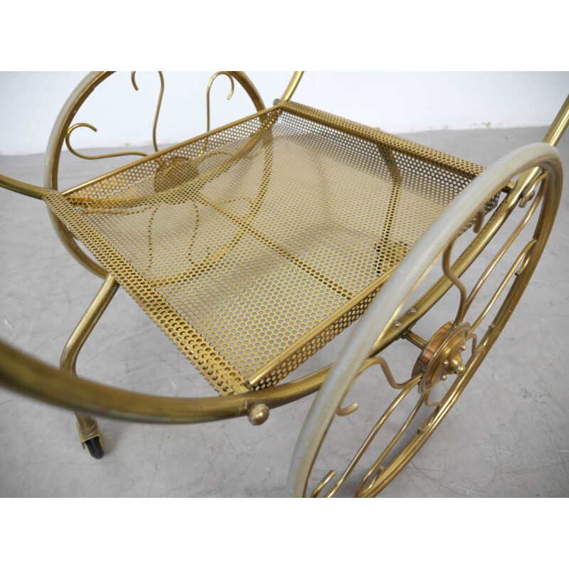 Vintage Brass Serving Bar Cart by Josef Frank for Svenskt Tenn, Sweden, 1950s