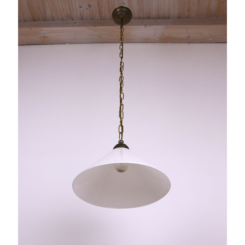 Vintage Hanging Lamp in Brass and white Glass, Germany 1940s