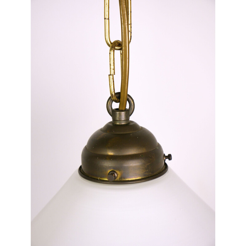 Vintage Hanging Lamp in Brass and white Glass, Germany 1940s