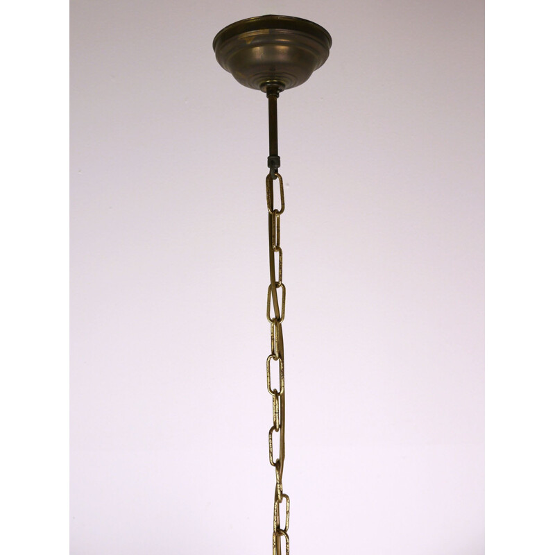 Vintage Hanging Lamp in Brass and white Glass, Germany 1940s