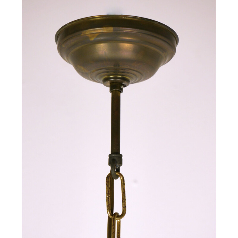 Vintage Hanging Lamp in Brass and white Glass, Germany 1940s