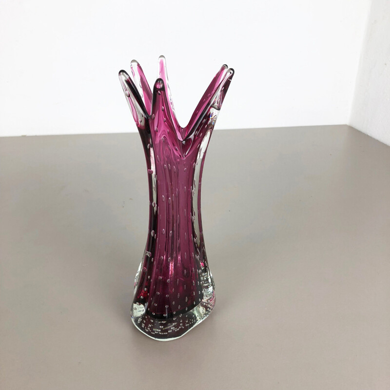 Vase vintage rose en verre de Murano Italie, 1970