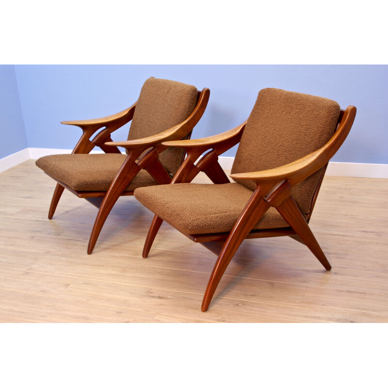 Pair of 2 dutch armchairs in teak by De Ster, 1960s