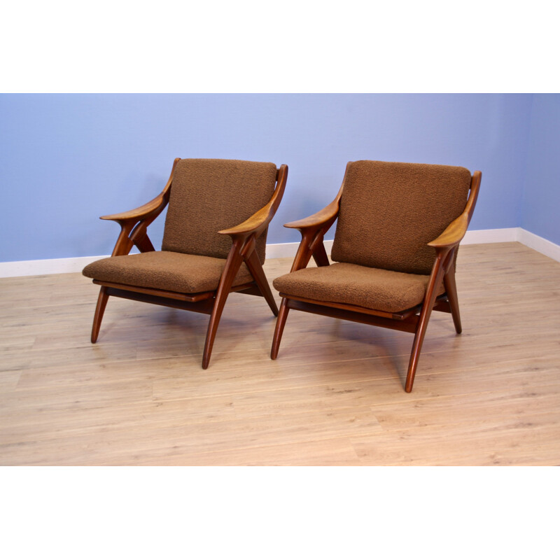 Pair of 2 dutch armchairs in teak by De Ster, 1960s