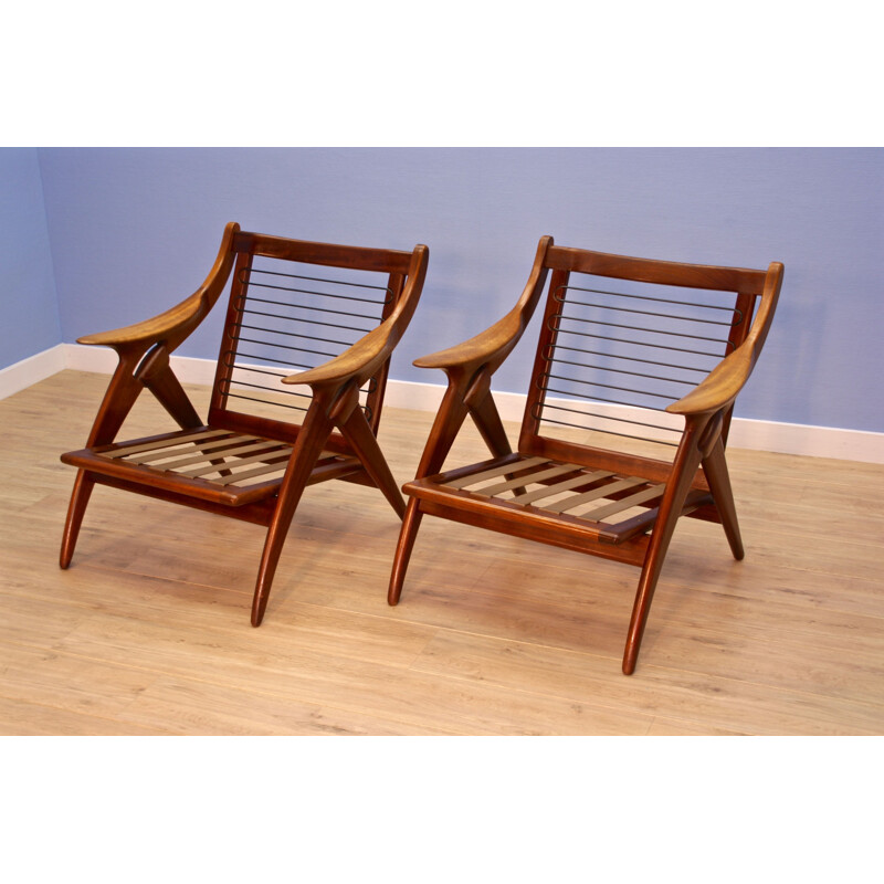 Pair of 2 dutch armchairs in teak by De Ster, 1960s