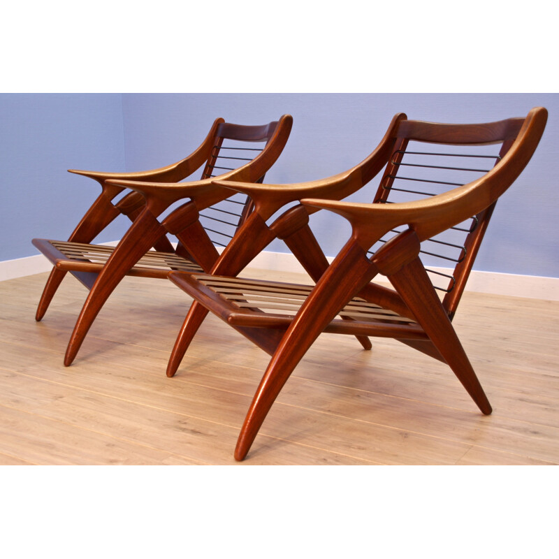 Pair of 2 dutch armchairs in teak by De Ster, 1960s