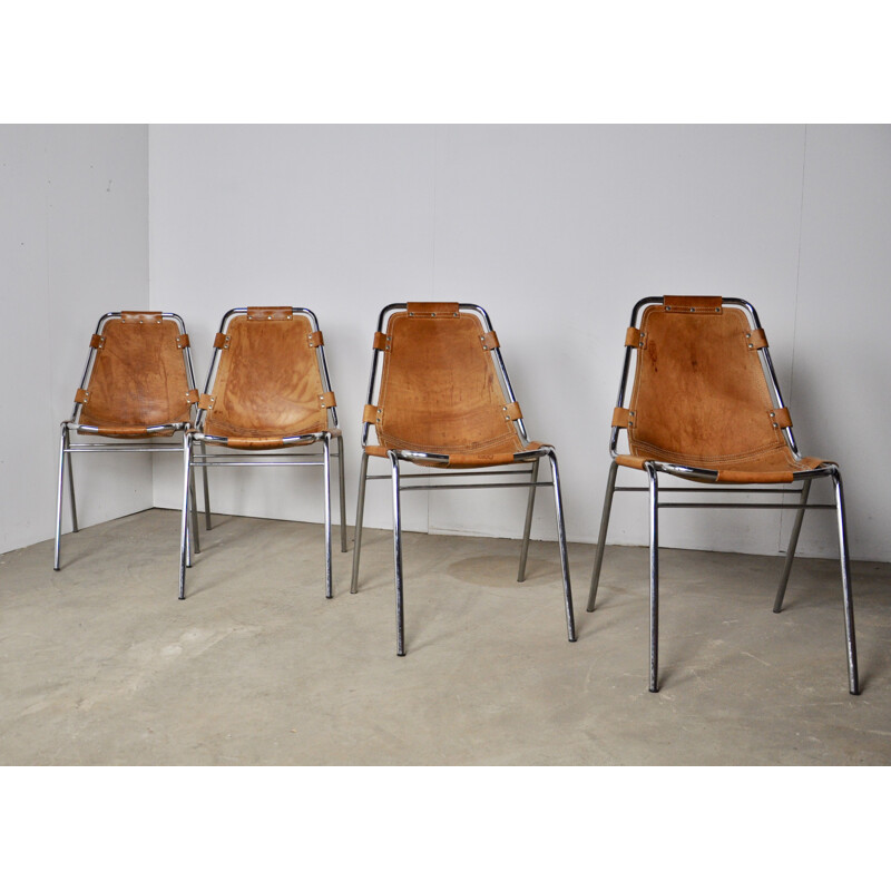 Set of 4 vintage chairs "Les arcs" for Charlotte Perriand, 1960